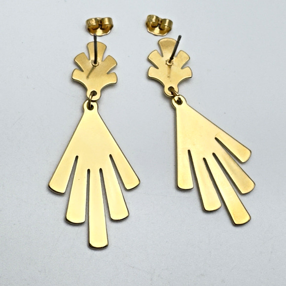 Vintage 80s Avon Earrings Dangle Pierced Gold Tone 2" - Picture 3 of 5